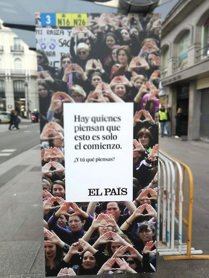 Diario El País promociona la próxima huelga feminista ¡antes de que se convoque! (Cartel Puerta del Sol, 31 enero 2019)