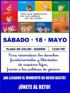 Mañana sábado 18 en la Plaza de Colón, a las 12 horas, para denunciar la conspiración para destruir a la familia y los niños