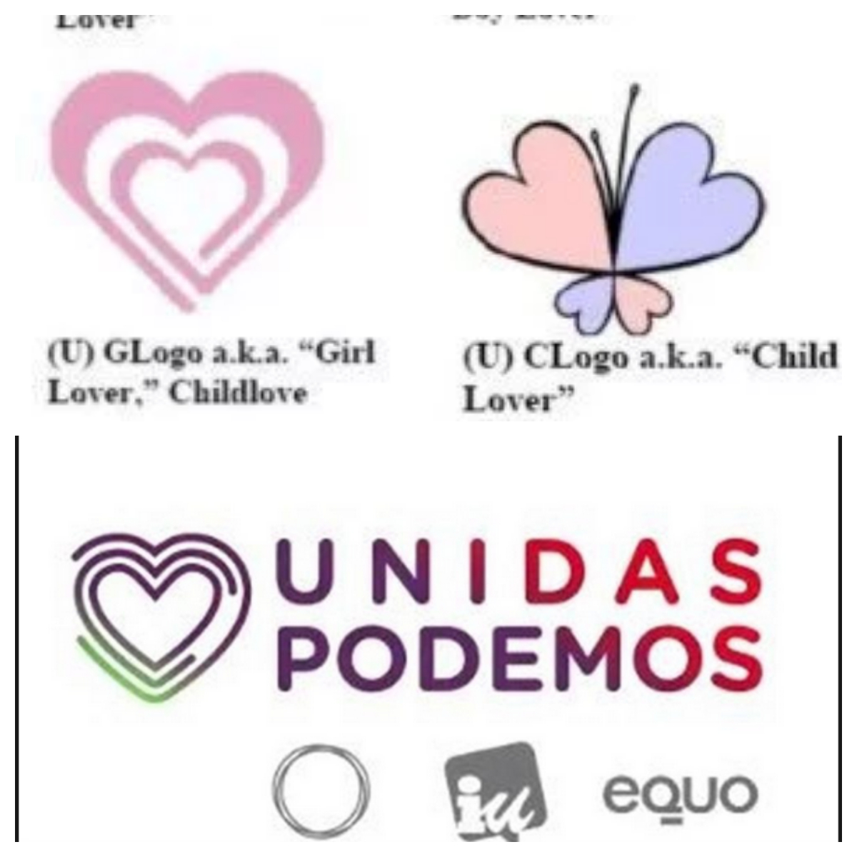 El logo de Unidas Podemos es casi idéntico al que identifica a los pedófilos, según el FBI