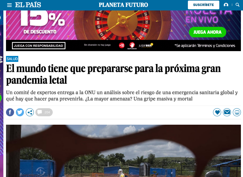 Diario El País anunció en octubre «una emergencia sanitaria global consistente en una gripe masiva y mortal»