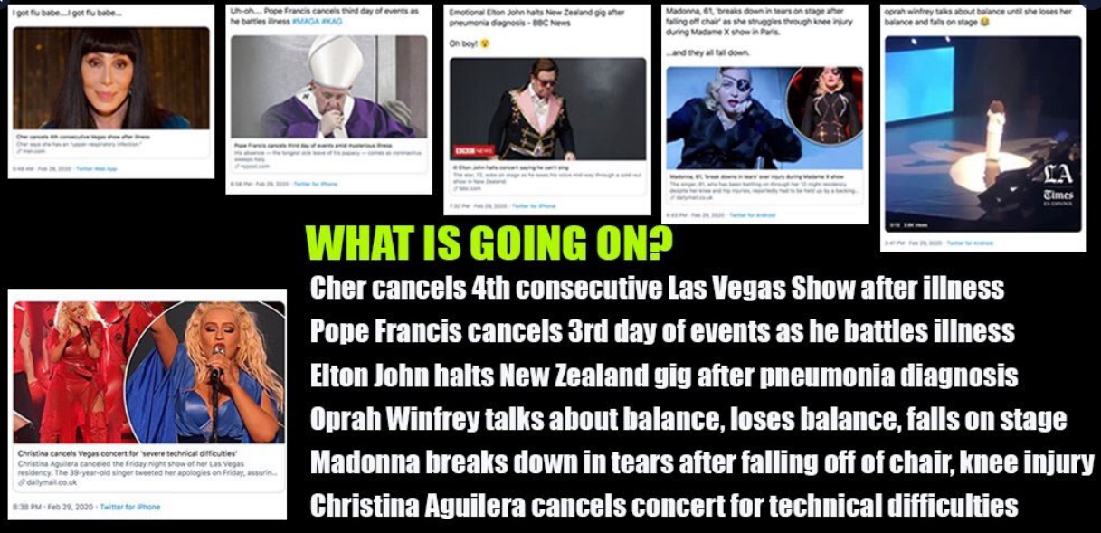 Madonna, Cher, el Papa, Elton John, Christina Aguilera y Oprah Winfrey se caen, enferman y/o cancelan actuaciones