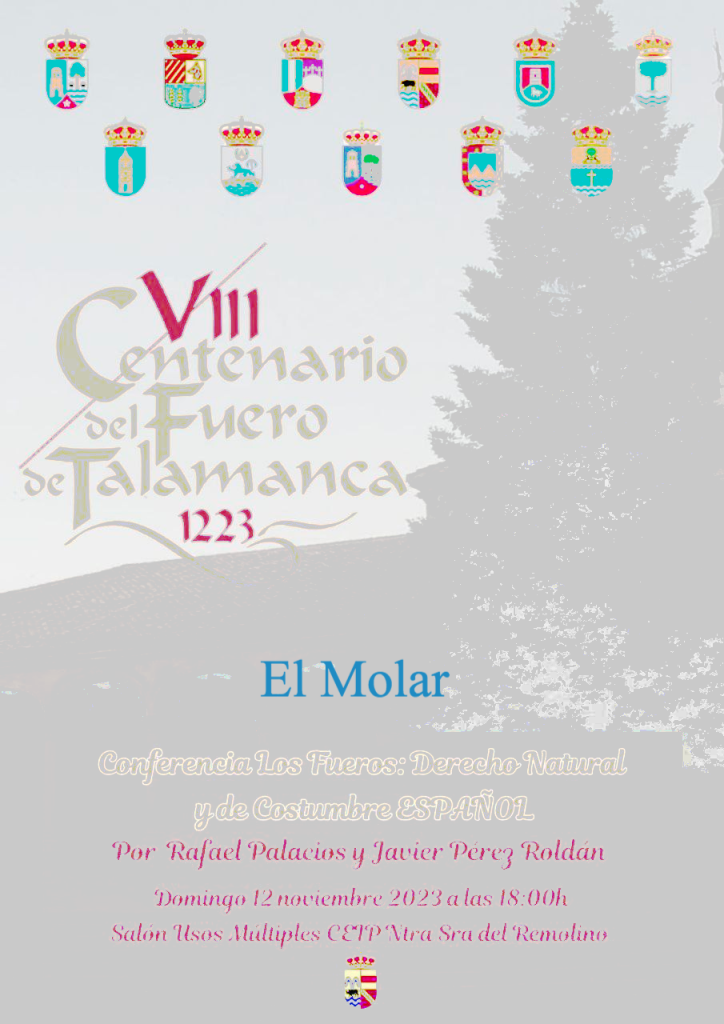 Conferencia sobre el Derecho Natural y de Costumbre español, hoy domingo, El Molar, 18 horas